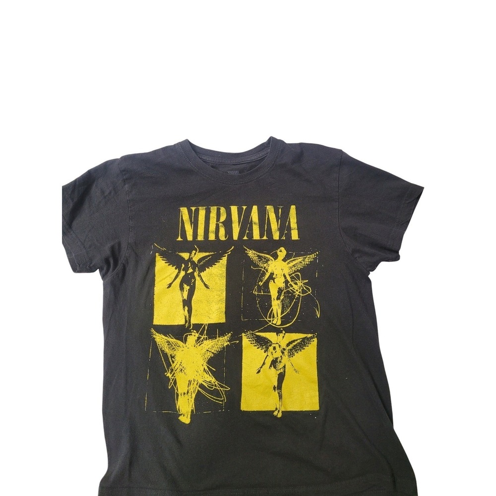 Nirvana Graphic Black T Shirt Angel Logo "In Utero"Rock Band Distressed Size M